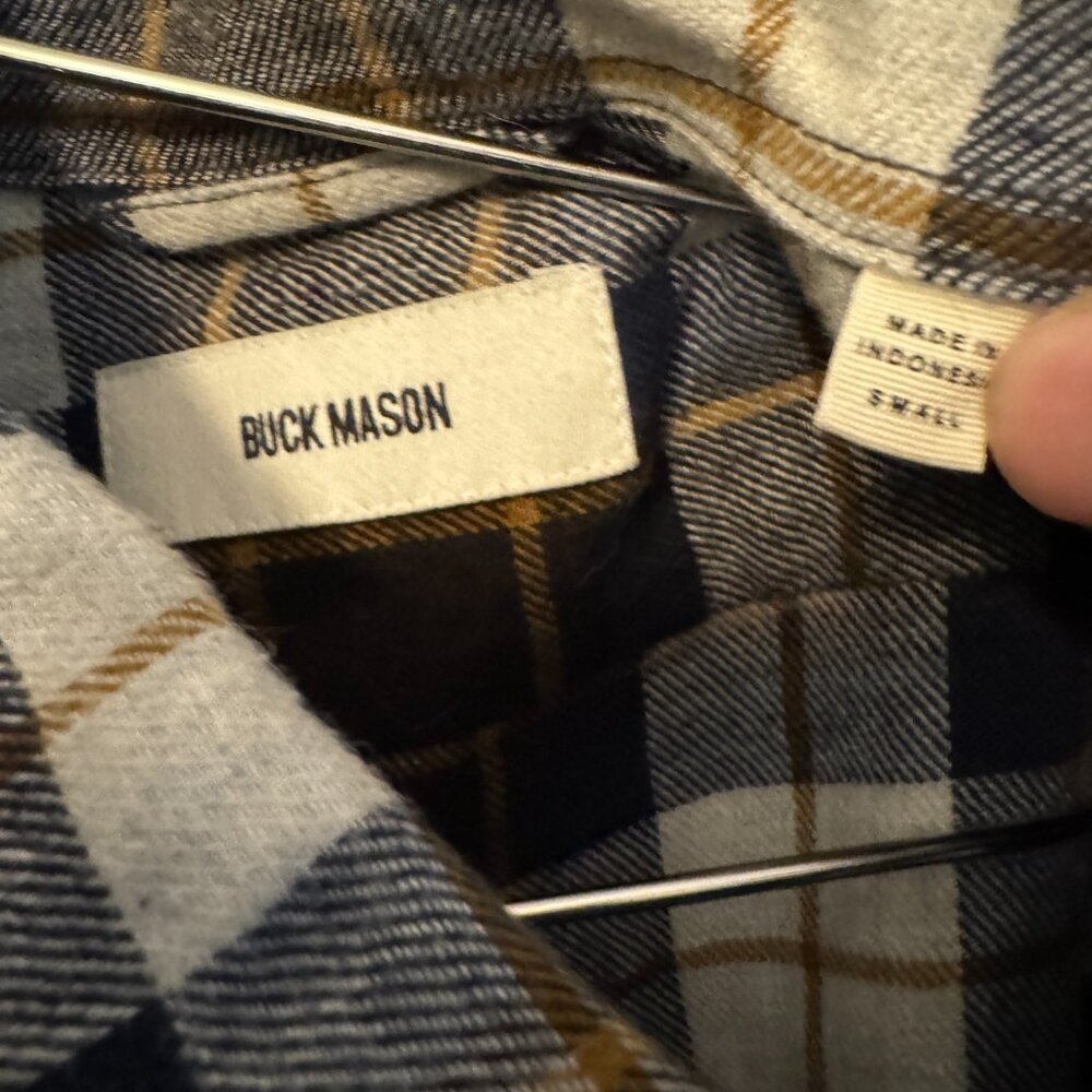 Buck Mason Navy/Bronze Plaid Pacific Twill Vintage One Pocket Shirt - Small - Picture 4 of 4